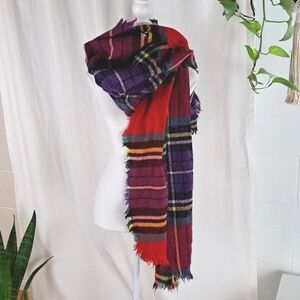 American Eagle bright plaid oversized wrap scarf 88x26